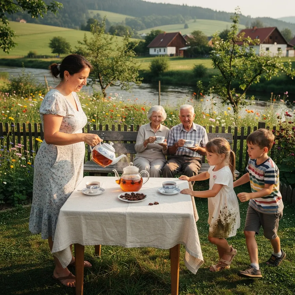 Príprava čaju zo škorice hviezdicovej v tradičnej keramickej kanvici.