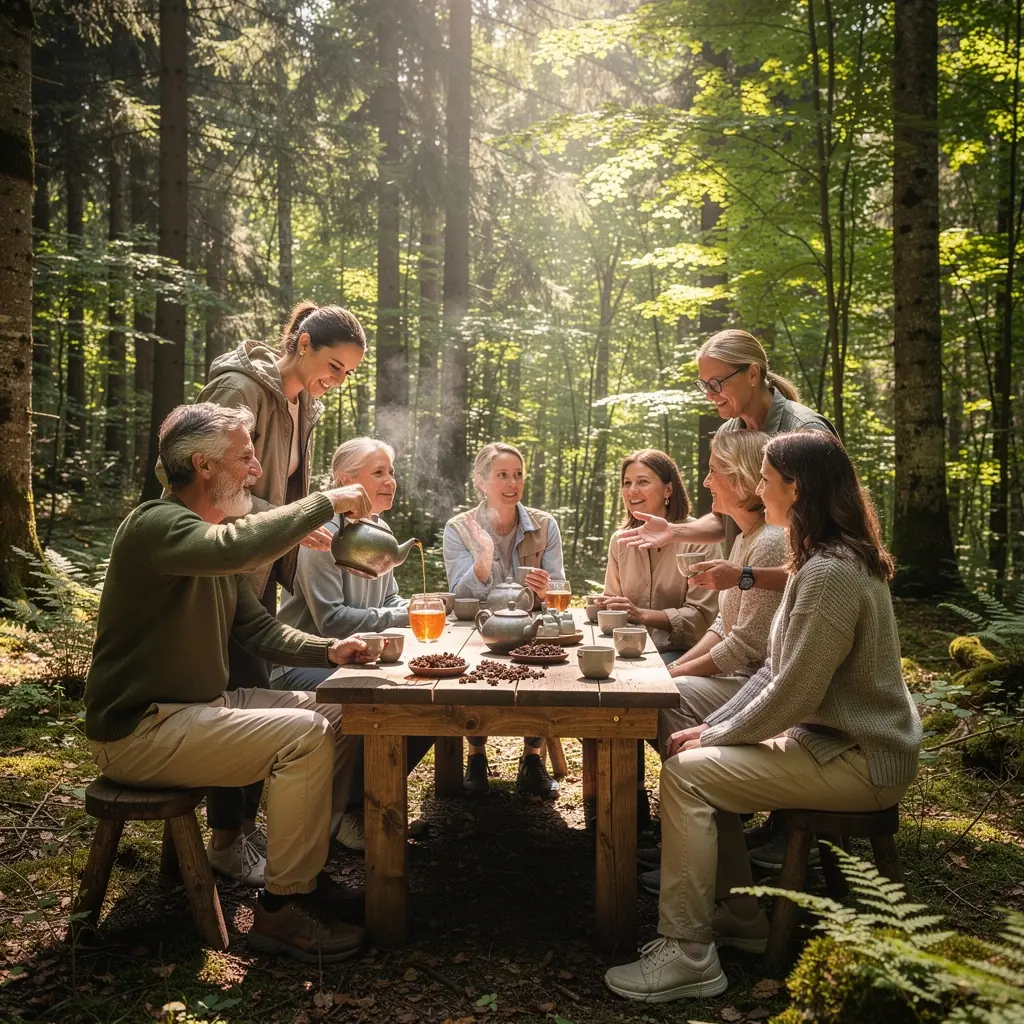 Zloženie čaju s hviezdičkovým anízom, ukazujúce jeho korunovú štruktúru.